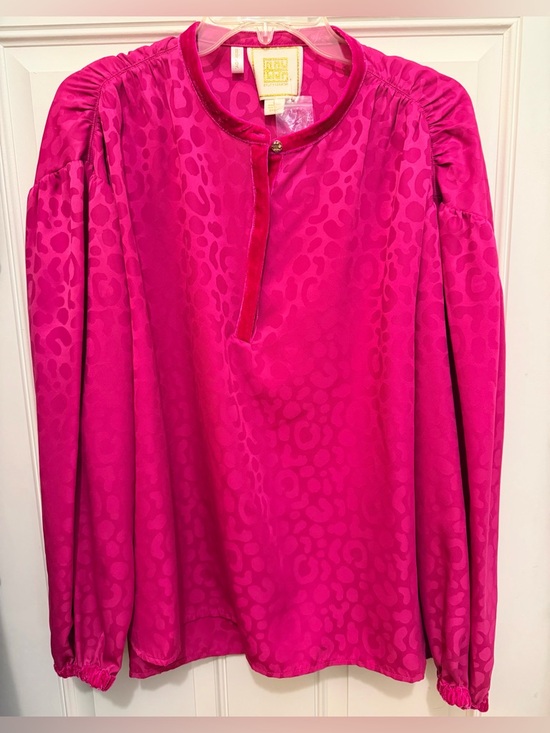 Emily Mccarthy Tops - Emily McCarthy Hot Pink Animal Jacquard Blouse